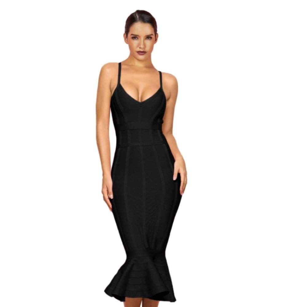 Sexy BlackValentine's Day Bandage Bodycon Midi Mermaid Dress